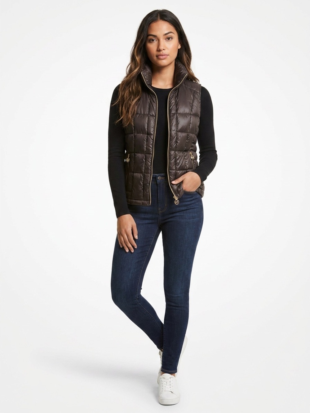Michael Kors  Women's Black quilted vest Sz S down filled